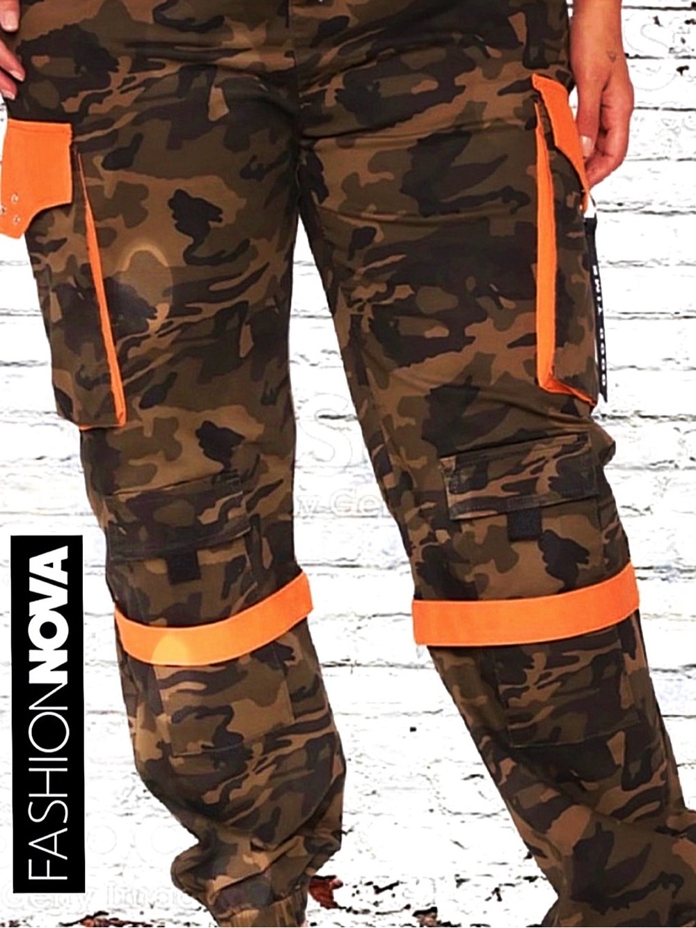 Fashion Nova Camo Cargo Pants - Brown and Orange